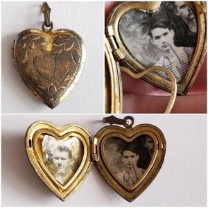 Vintage heart locket Sterling Silver gold fill with photos